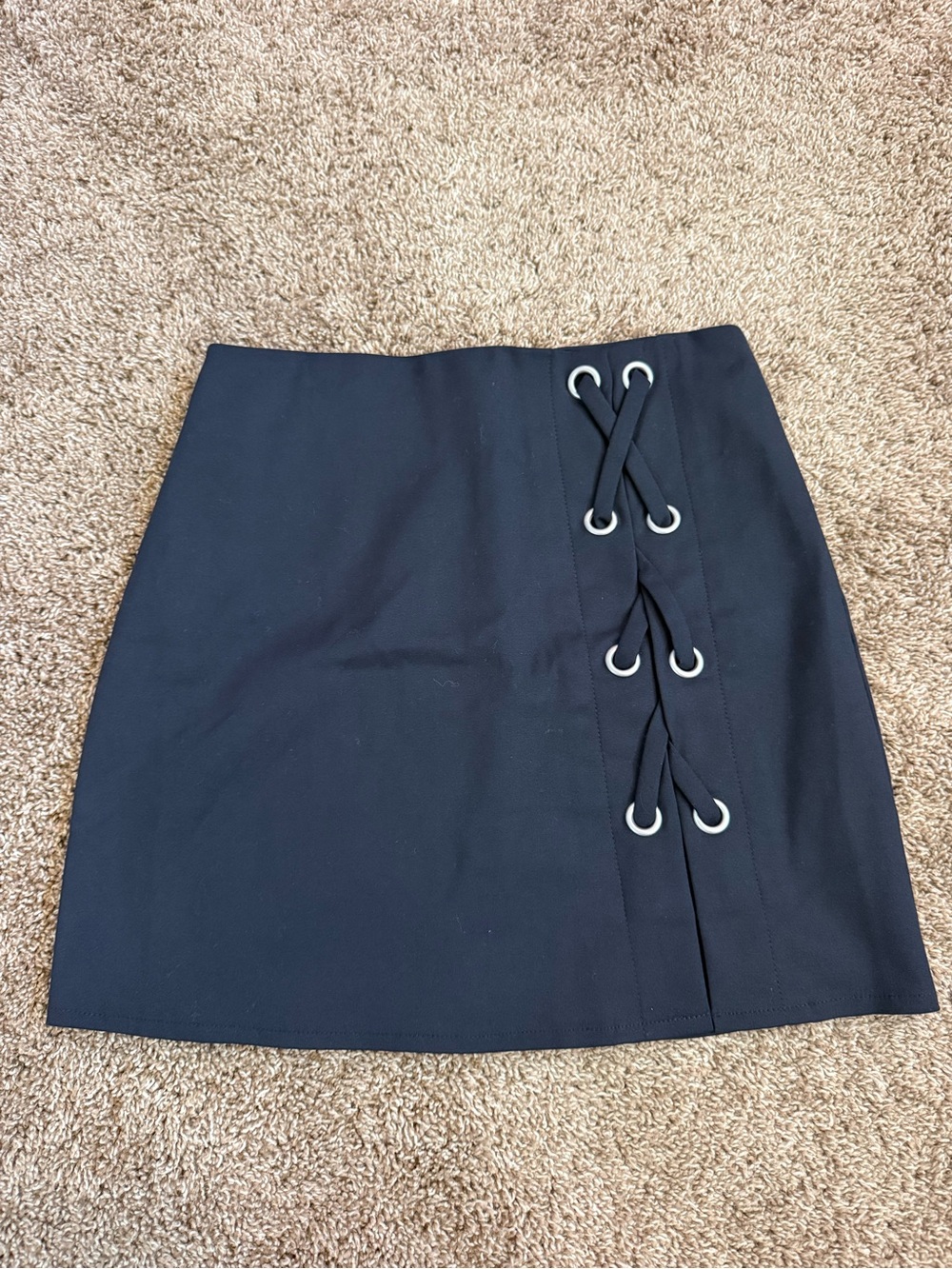 by the way. Black Mini Skirt with Silver Eyelet Lace-Up